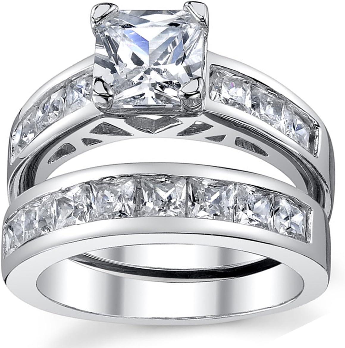 image1 Carat Radiant Cubic Zirconia CZ Sterling Silver 925 Wedding Engagement Ring Band Set Sizes 4 to 11