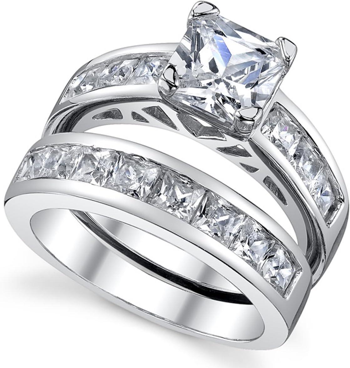 image1 Carat Radiant Cubic Zirconia CZ Sterling Silver 925 Wedding Engagement Ring Band Set Sizes 4 to 11