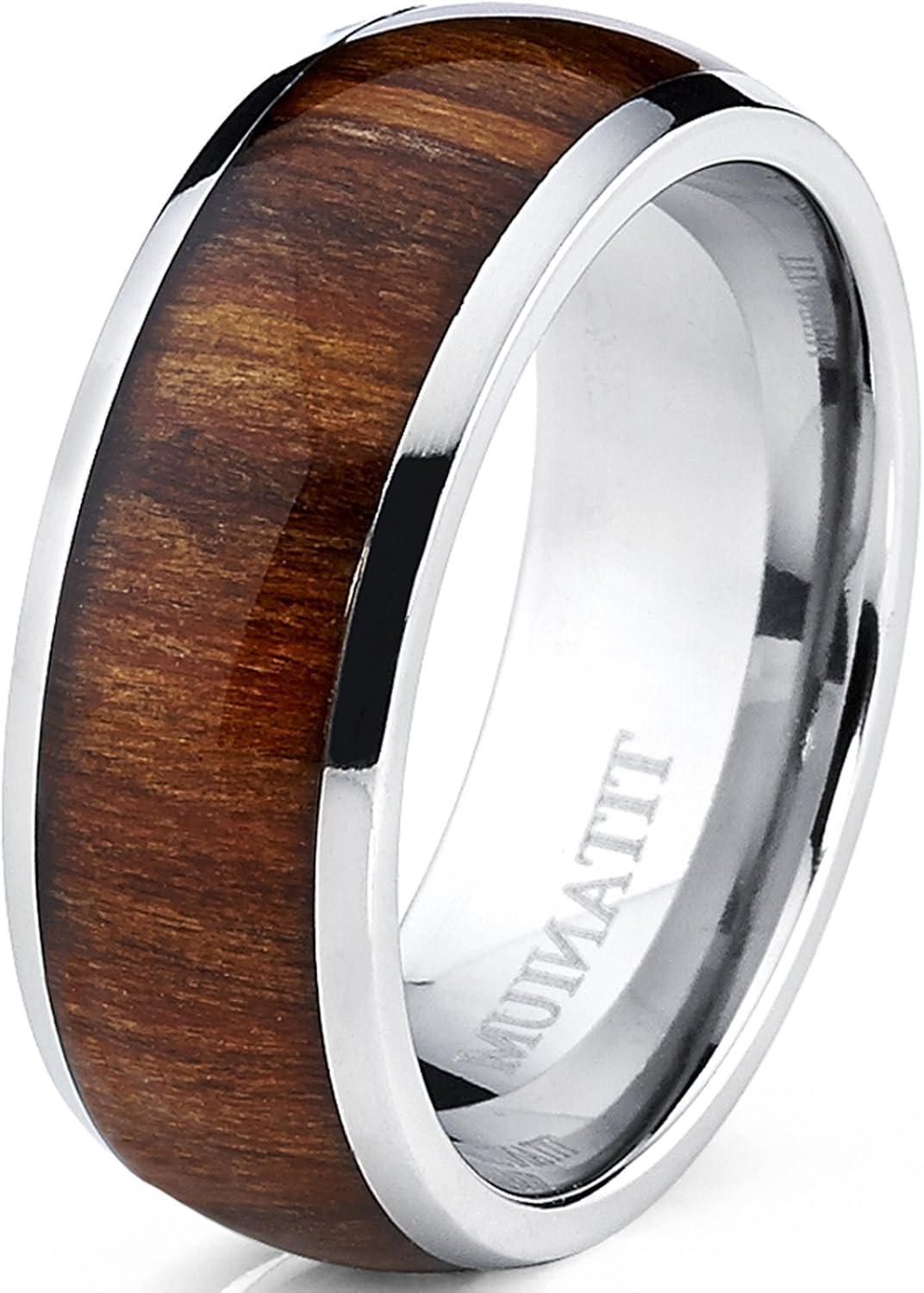 imageMetal Masters Mens Titanium Ring Wedding Band Engagement Ring with Real Wood Inlay 8mm Comfort Fit Sizes 6 to 13