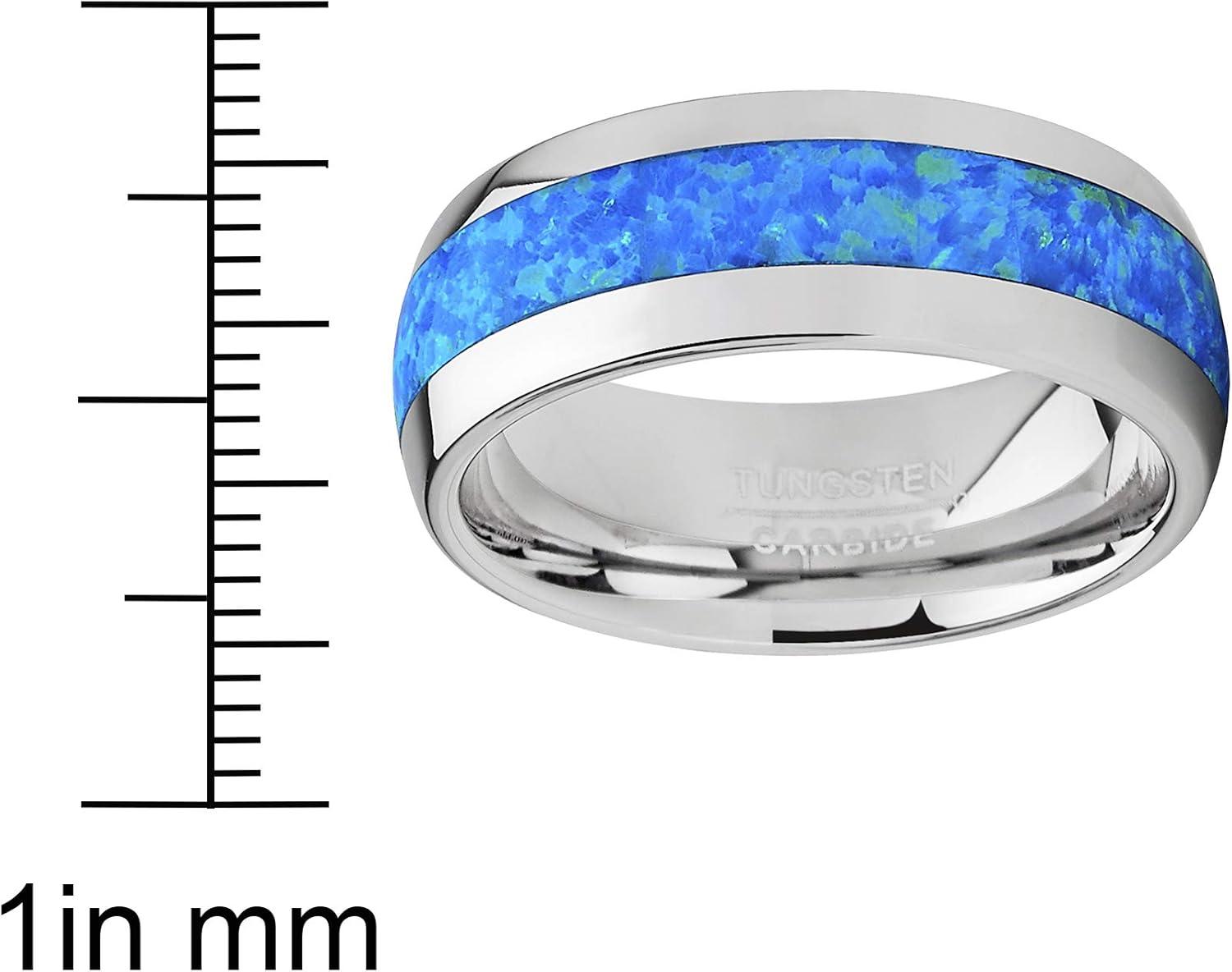imageMetal Masters Co Tungsten Carbide Wedding Band Dome Ring with Blue Green Simulated Opal Inlay 8mm