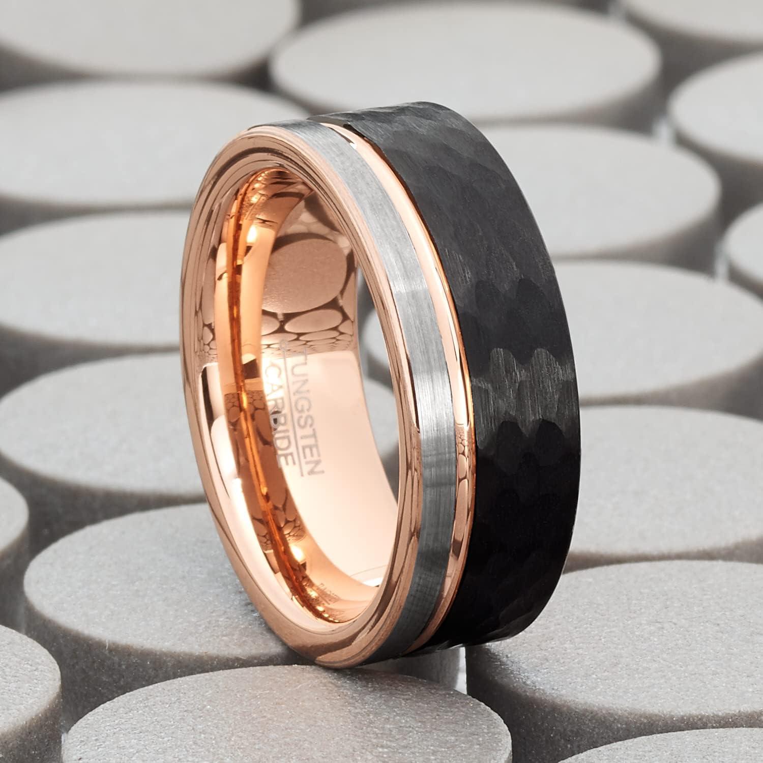 imageMetal Masters Co Mens Tungsten Wedding Band Ring TriColor Groove Rose Goldtone Comfortfit 8MM