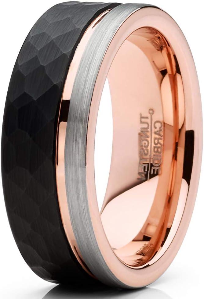 imageMetal Masters Co Mens Tungsten Wedding Band Ring TriColor Groove Rose Goldtone Comfortfit 8MM