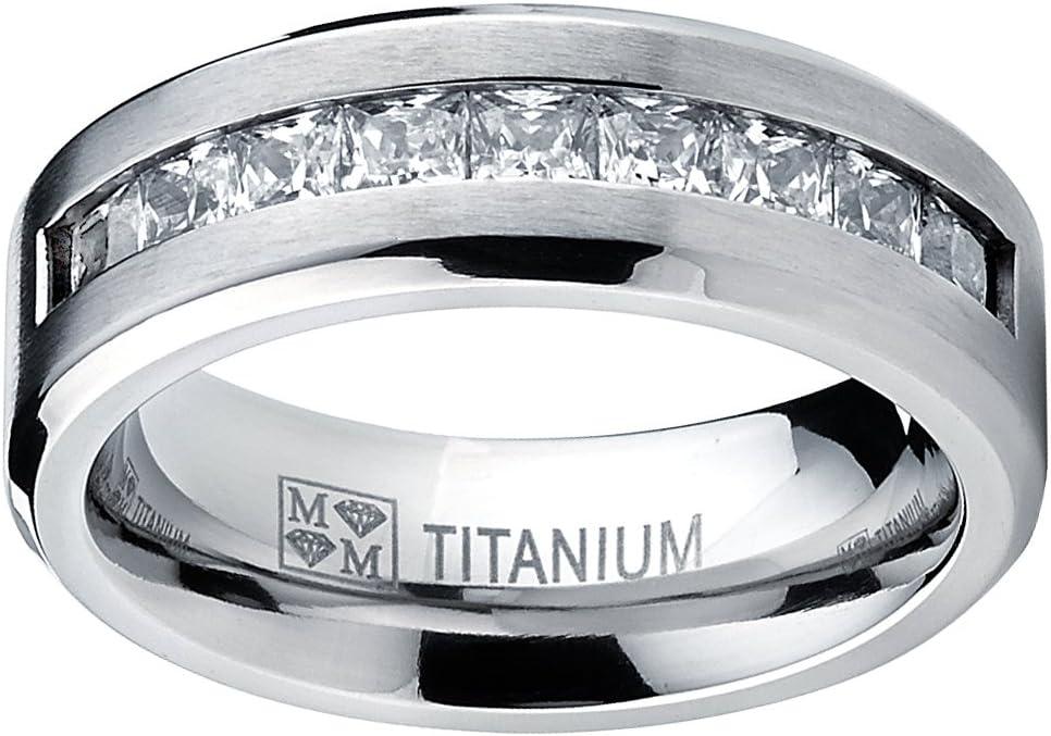 imageMetal Masters Titanium Mens Wedding Band Engagement Ring 9 large Princess Cut 8MM1 Carat Cubic Zirconia