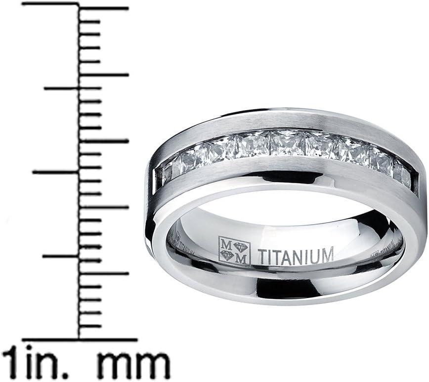 imageMetal Masters Titanium Mens Wedding Band Engagement Ring 9 large Princess Cut 8MM1 Carat Cubic Zirconia