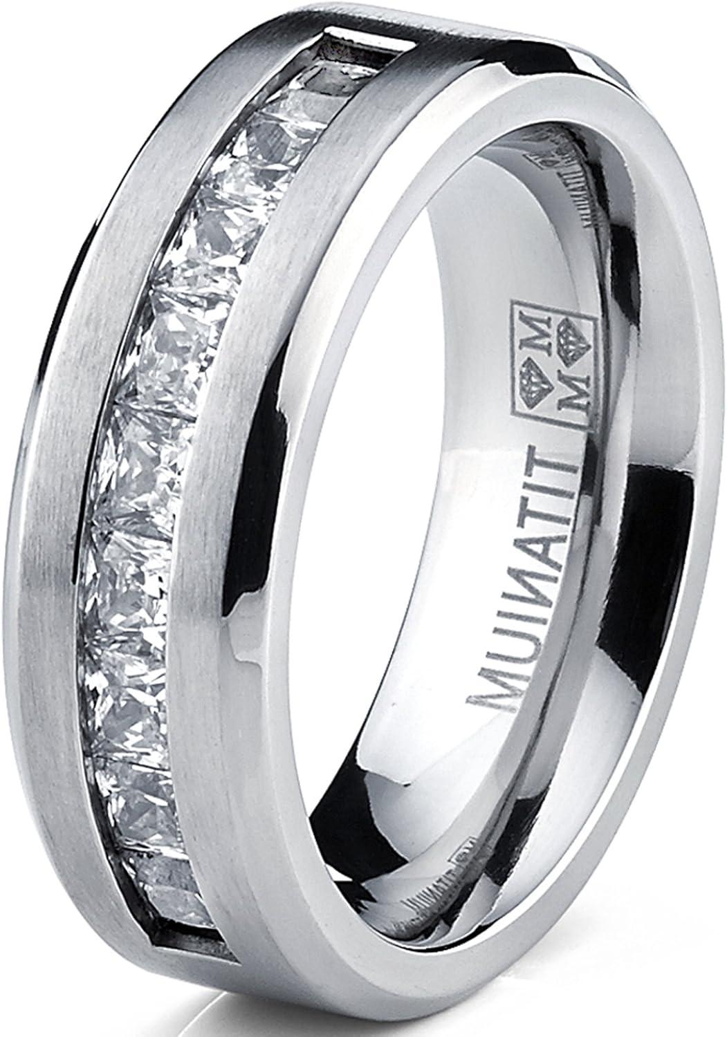 imageMetal Masters Titanium Mens Wedding Band Engagement Ring 9 large Princess Cut 8MM1 Carat Cubic Zirconia