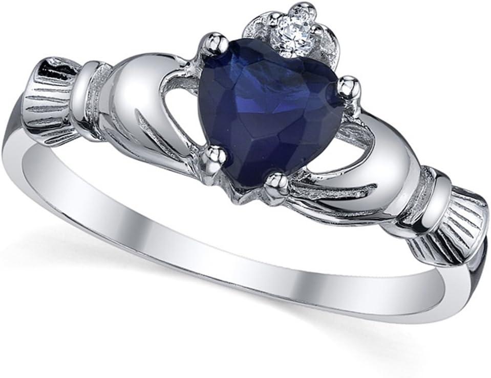 imageMetal Masters Sterling Silver 925 Irish Claddagh Friendship amp Love Simulated Sapphire Blue Heart CZ Cubic Zirconia Ring