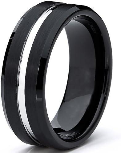 imageMetal Masters 8MM Two Tone High PolishMatte Finish Mens Tungsten Ring Wedding Band Sizes 6 to 15