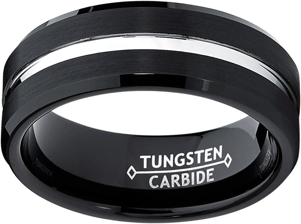 imageMetal Masters 8MM Two Tone High PolishMatte Finish Mens Tungsten Ring Wedding Band Sizes 6 to 15