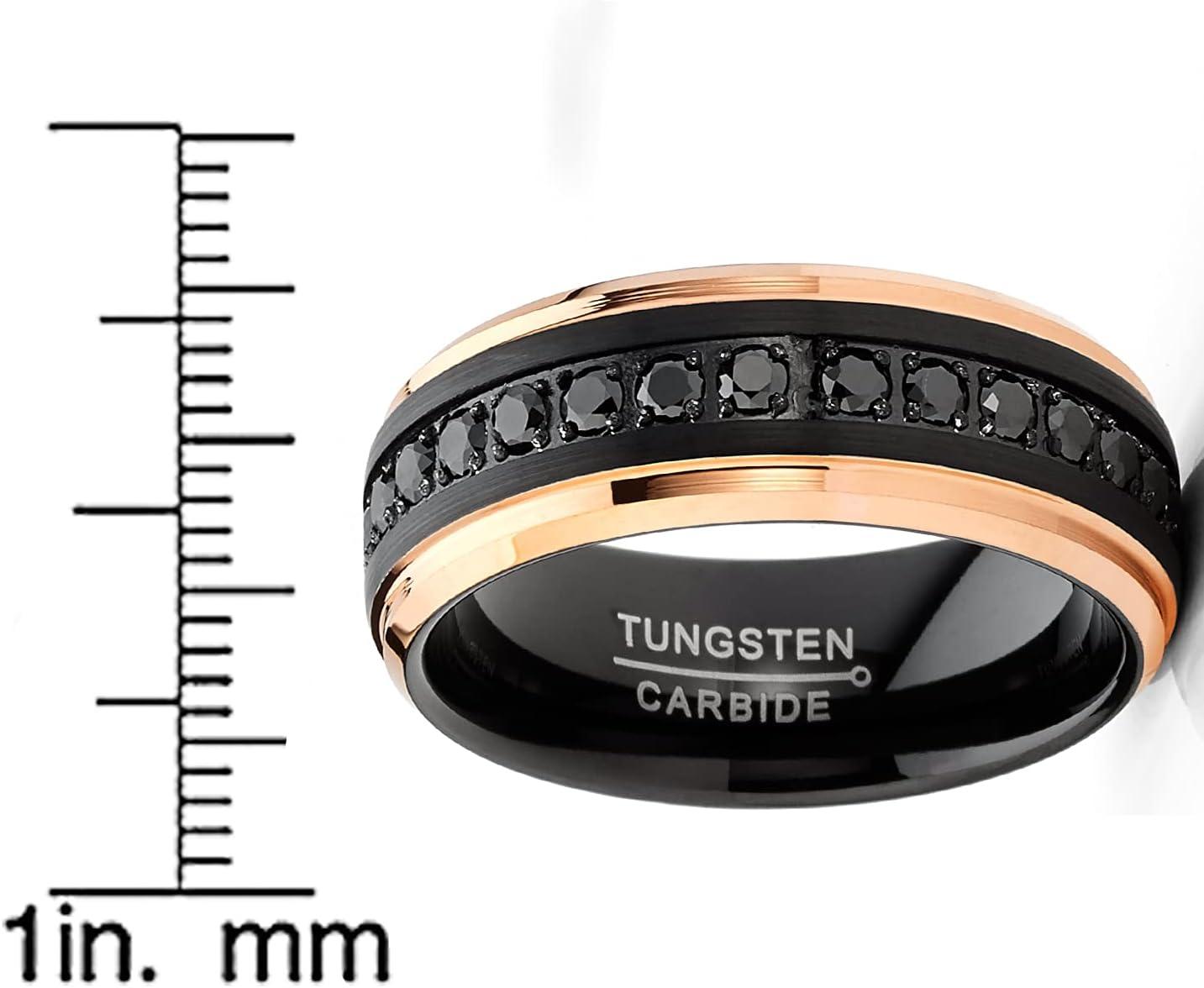 imageMetal Masters Co Men Tungsten TwoTone Wedding Band Hammered Eternity Ring CZ ComfortFit 8MM