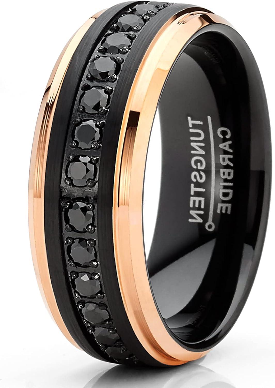 imageMetal Masters Co Men Tungsten TwoTone Wedding Band Hammered Eternity Ring CZ ComfortFit 8MM