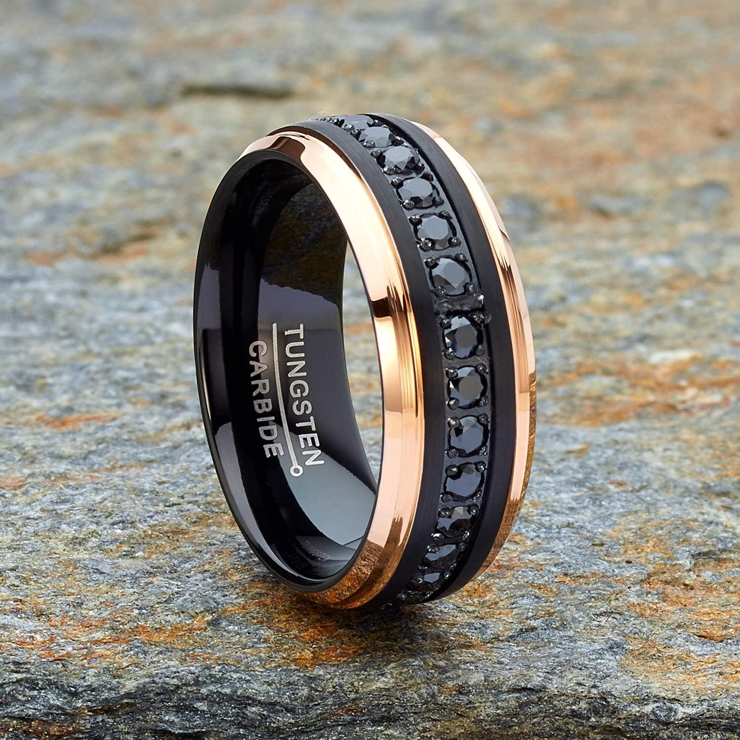 imageMetal Masters Co Men Tungsten TwoTone Wedding Band Hammered Eternity Ring CZ ComfortFit 8MM