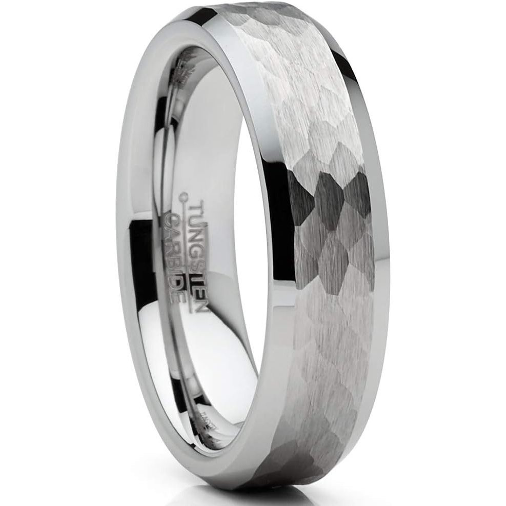 image:imageMetal Masters Co Mens Tungsten Ring Hammered Wedding Band Silvertone Comfortfit 6MM 8MM6 Millimeters