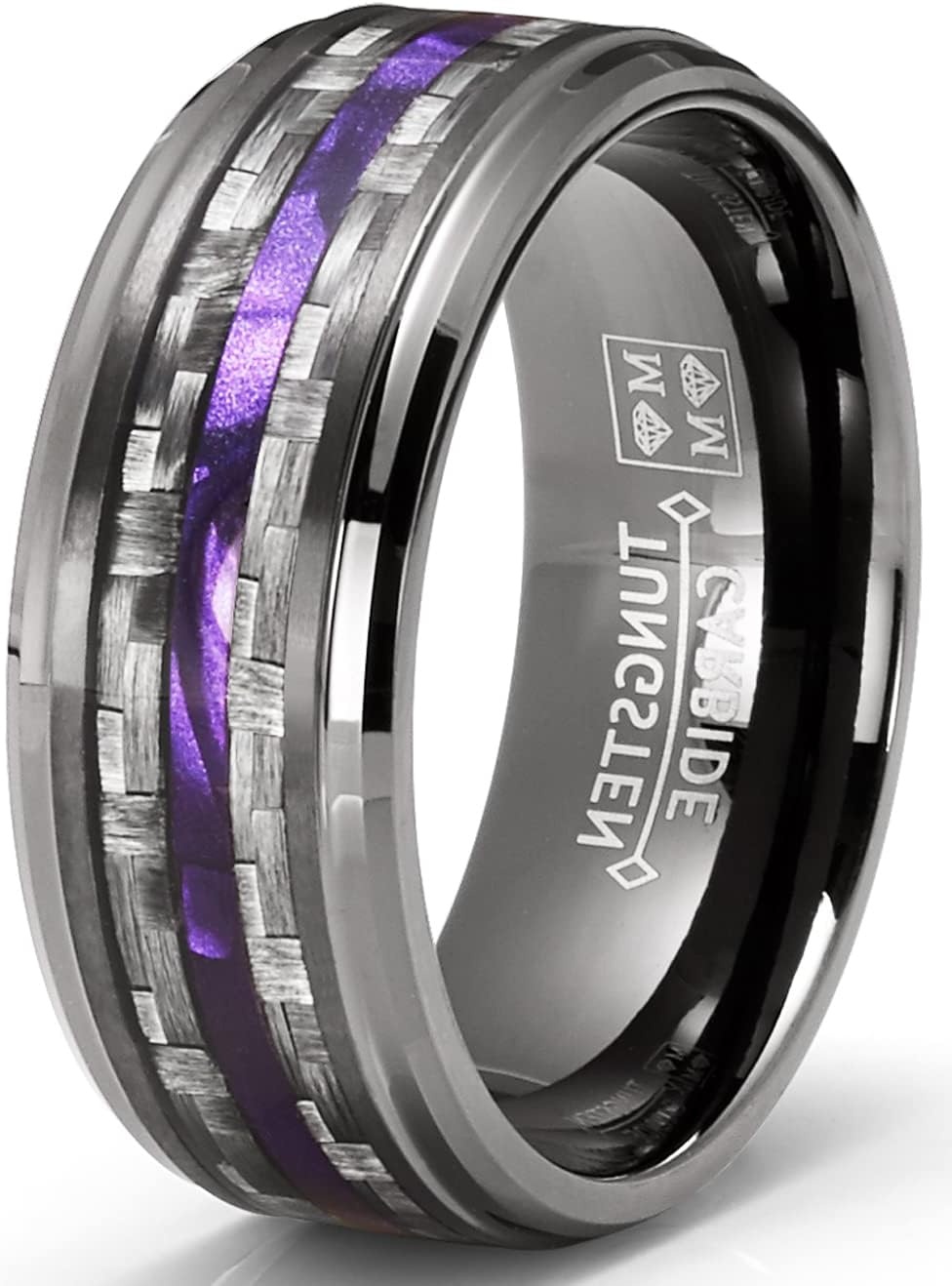 image:imageMetal Masters Co Mens Carbon Fiber Tungsten Carbide Ring Purple Wood Wedding Band 8MM Gunmetal