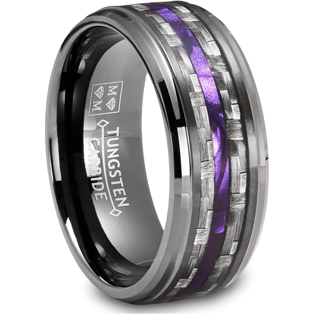 image:imageMetal Masters Co Mens Carbon Fiber Tungsten Carbide Ring Purple Wood Wedding Band 8MM Gunmetal