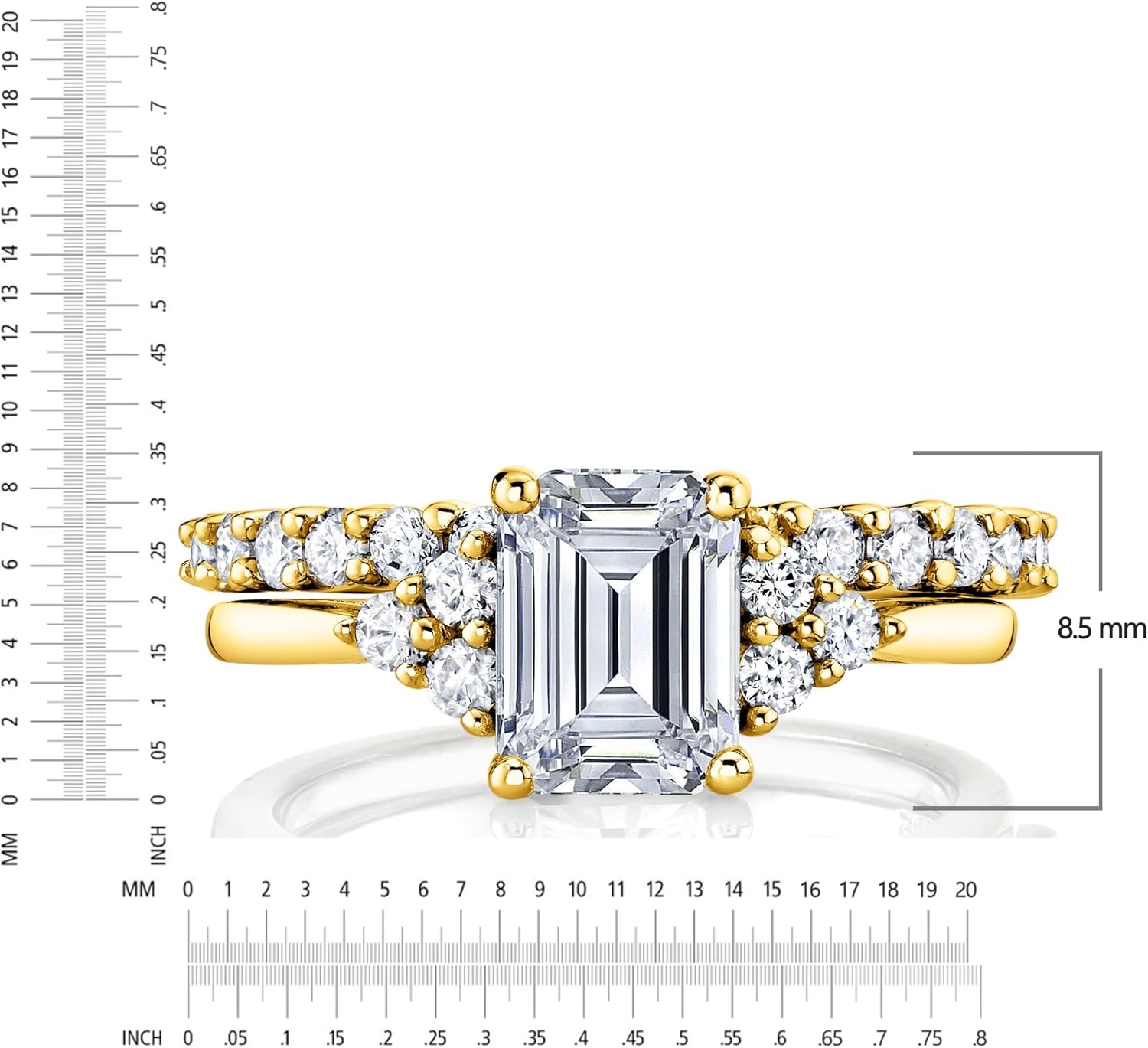 image:imageMetal Masters 275Ct Emerald Cut Moissanite Victorian Vintage Bridal Set Engagement Ring Wedding Band 18K Yellow Gold over Silver
