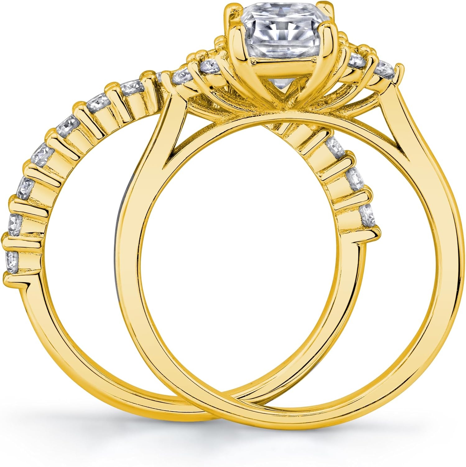 image:imageMetal Masters 275Ct Emerald Cut Moissanite Victorian Vintage Bridal Set Engagement Ring Wedding Band 18K Yellow Gold over Silver