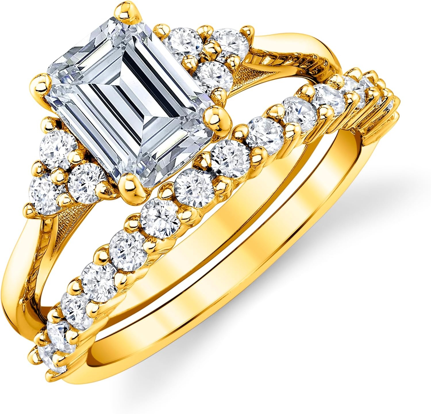 image:imageMetal Masters 275Ct Emerald Cut Moissanite Victorian Vintage Bridal Set Engagement Ring Wedding Band 18K Yellow Gold over Silver