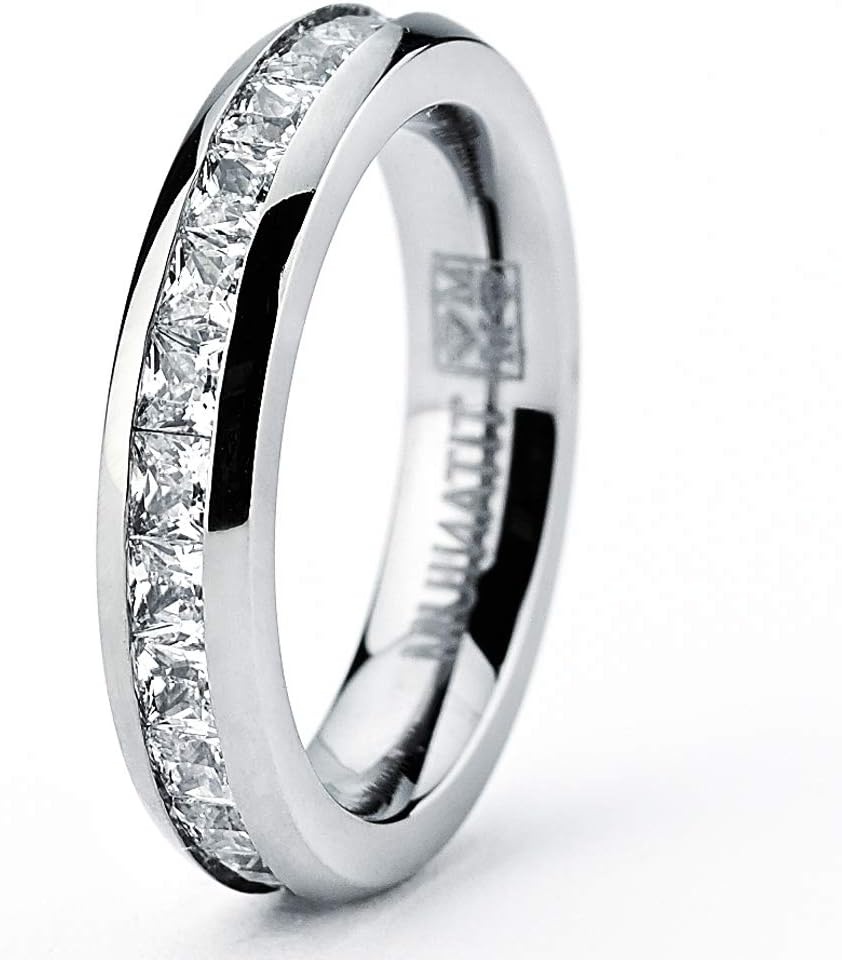 image:imageMetal Masters 3MM High Polish Princess Cut Ladies Eternity Titanium Ring Wedding Band with Cubic Zirconia CZ Size 11