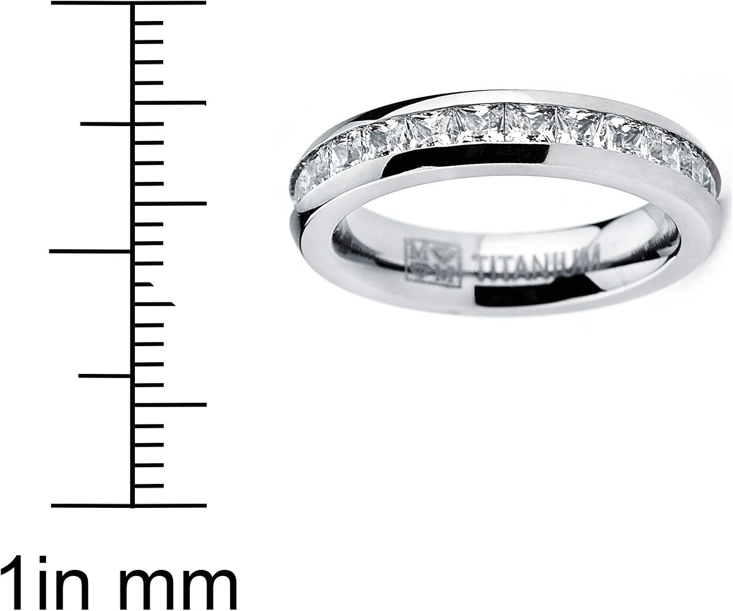image:imageMetal Masters 3MM High Polish Princess Cut Ladies Eternity Titanium Ring Wedding Band with Cubic Zirconia CZ Size 11