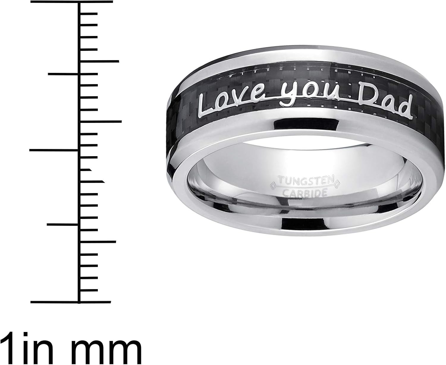 image:imageMetal Masters CO Mens Tungsten Carbide Ring Band Love you Thank you Dad Fathers Day Carbon Fiber Inlay 8MMBlack