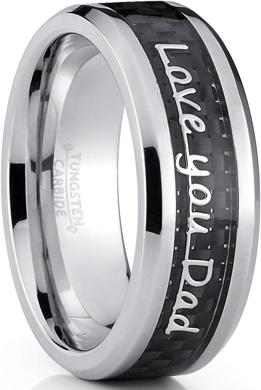 image:imageMetal Masters CO Mens Tungsten Carbide Ring Band Love you Thank you Dad Fathers Day Carbon Fiber Inlay 8MMBlack