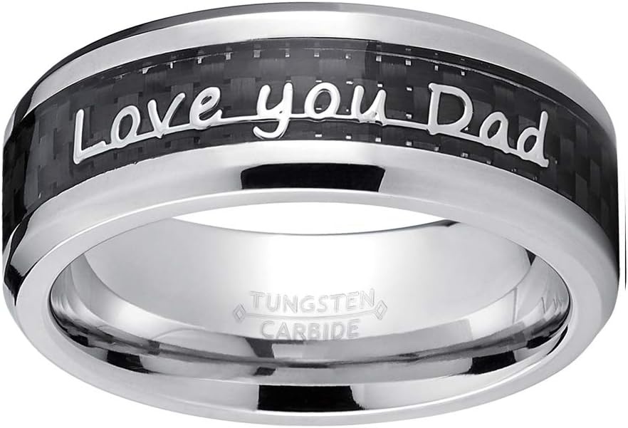 image:imageMetal Masters CO Mens Tungsten Carbide Ring Band Love you Thank you Dad Fathers Day Carbon Fiber Inlay 8MMBlack