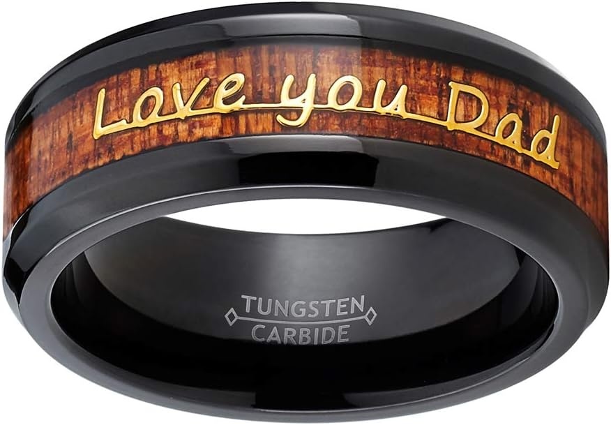 image:imageMetal Masters CO Mens Tungsten Carbide Ring Band Love you Thank you Dad Fathers Day Carbon Fiber Inlay 8MMBrown