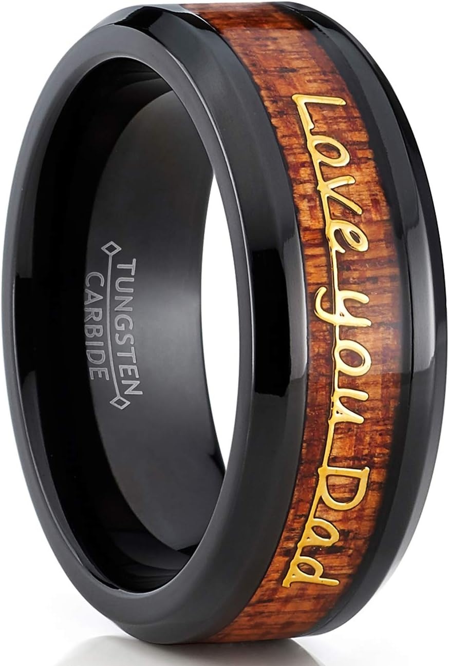 image:imageMetal Masters CO Mens Tungsten Carbide Ring Band Love you Thank you Dad Fathers Day Carbon Fiber Inlay 8MMBrown