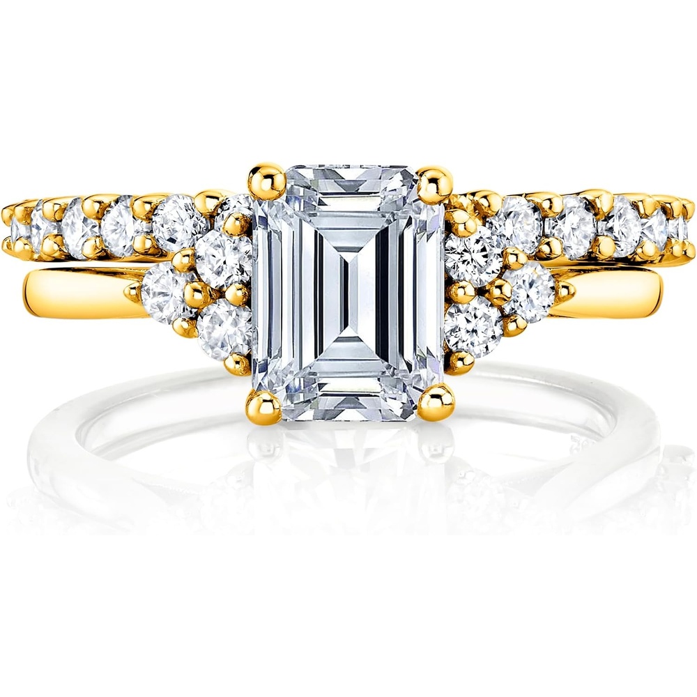 image:imageMetal Masters 275Ct Emerald Cut Moissanite Victorian Vintage Bridal Set Engagement Ring Wedding Band 18K Yellow Gold over Silver