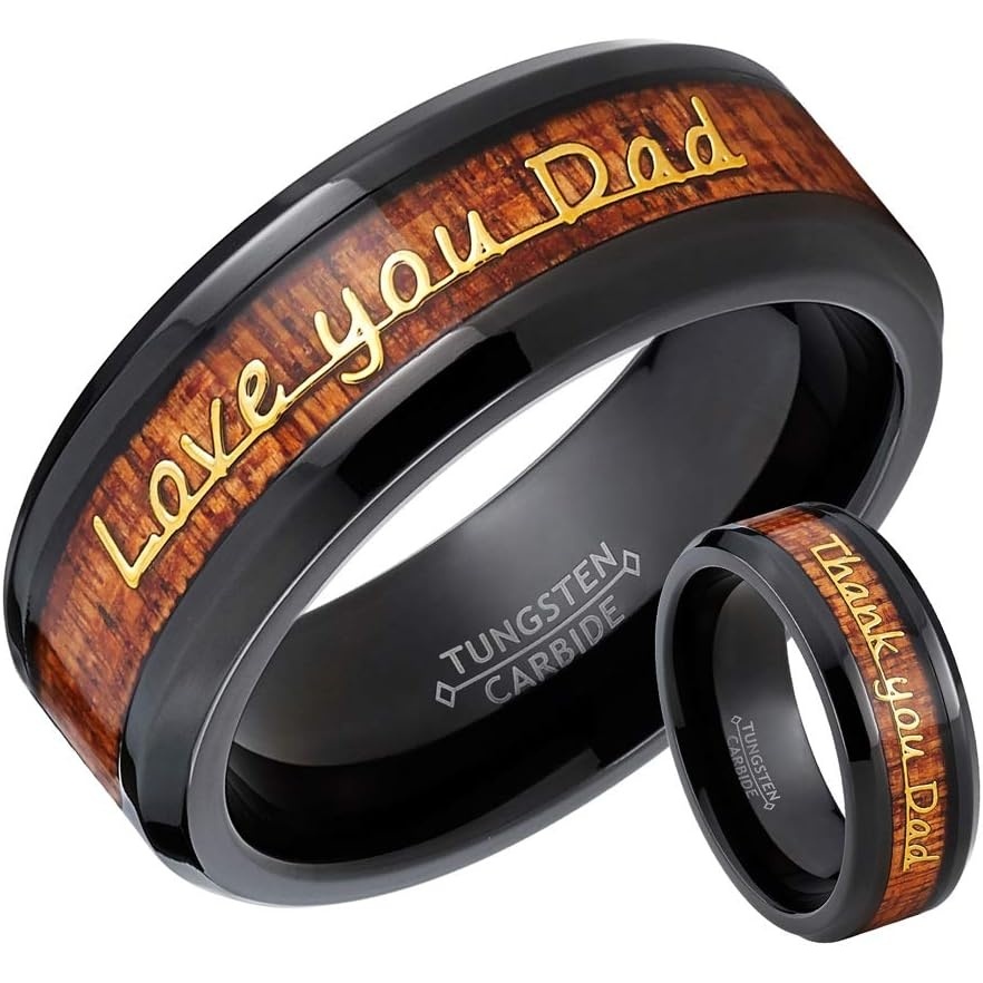 image:imageMetal Masters CO Mens Tungsten Carbide Ring Band Love you Thank you Dad Fathers Day Carbon Fiber Inlay 8MMBrown