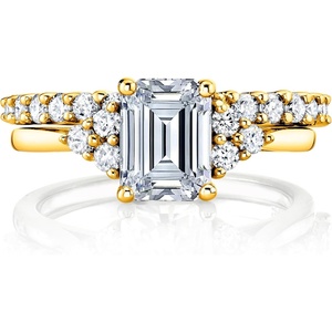 Metal Masters 2.75Ct. Emerald Cut Moissanite Victorian Vintage Bridal Set Engagement Ring Wedding Band 18K Yellow Gold over Silver