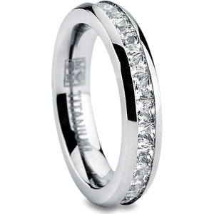 Metal Masters 3MM High Polish Princess Cut Ladies Eternity Titanium Ring Wedding Band with Cubic Zirconia CZ Size 11