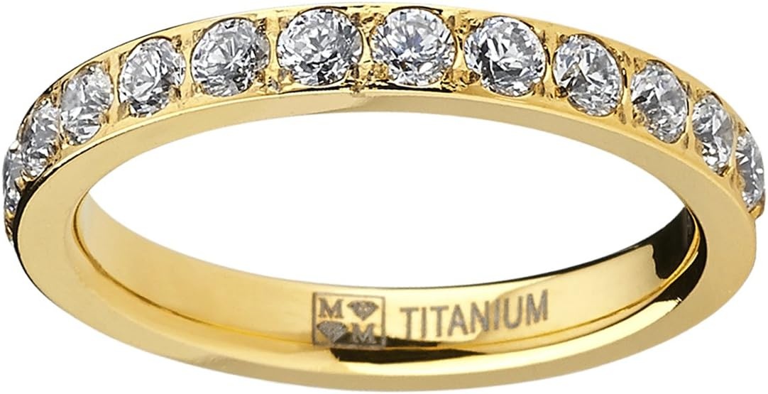 image:imageMetal Masters 3MM Womens Goldtone Plated Titanium Eternity Ring Wedding Band with Pave Set Cubic Zirconia