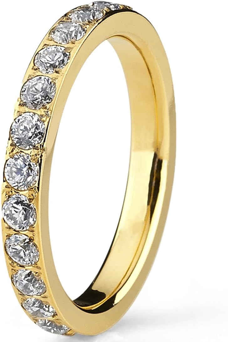 image:imageMetal Masters 3MM Womens Goldtone Plated Titanium Eternity Ring Wedding Band with Pave Set Cubic Zirconia