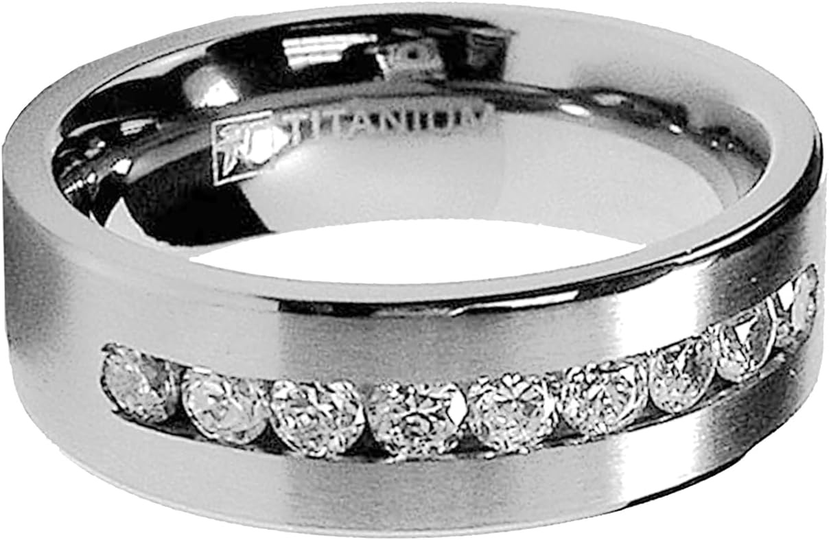 image:imageMetal Masters 8MM Mens Titanium 1Ct Ring Wedding Band 9 large ChannelSet Cubic Zirconia CZ