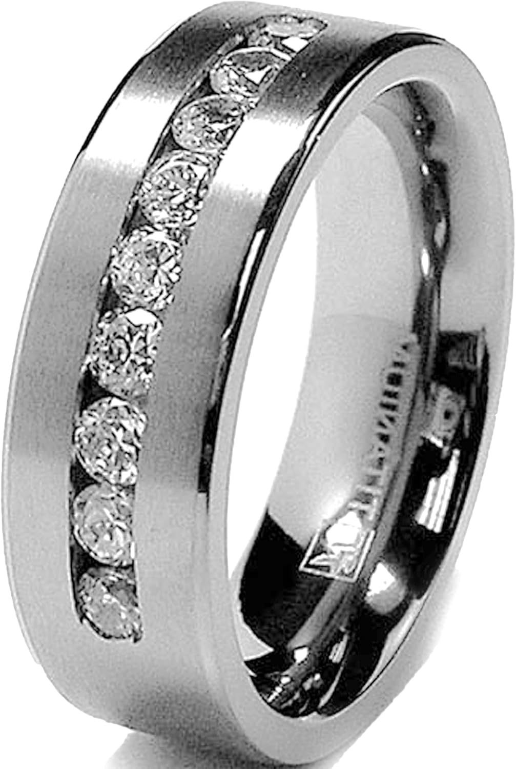 image:imageMetal Masters 8MM Mens Titanium 1Ct Ring Wedding Band 9 large ChannelSet Cubic Zirconia CZ
