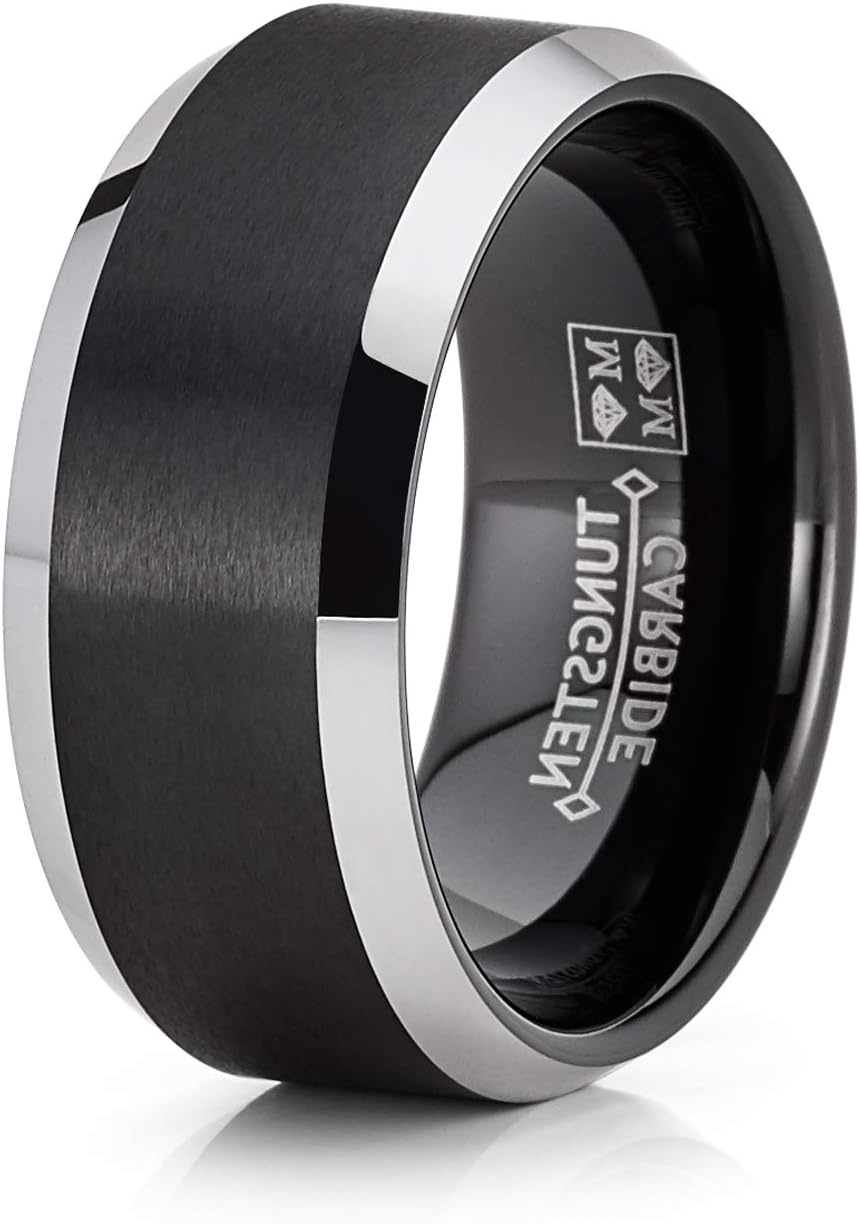 image:imageMetal Masters CO Mens Tungsten Carbide Ring Black TwoTone Brushed Wedding Band Comfortfit 10MM