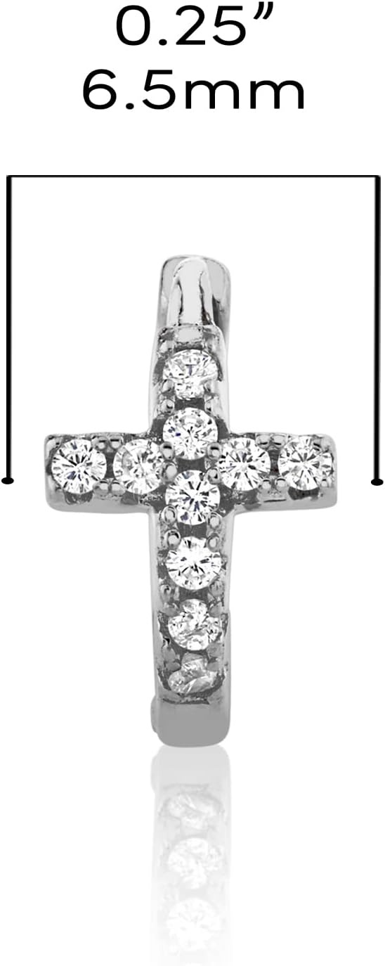 image:imageMetal Masters Co 925 Sterling Silver Cross Goldtone Huggie Hoop Earrings Round CZ Pav 65MMSilver