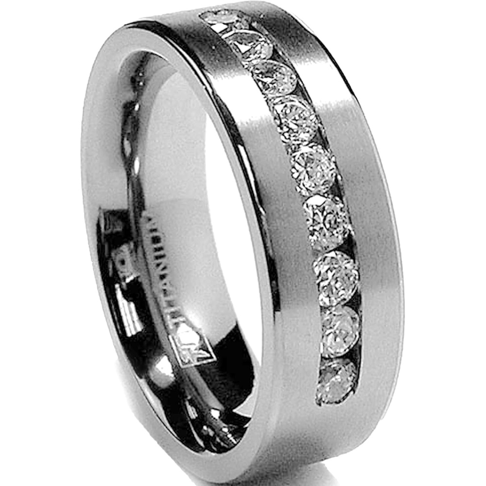 image:imageMetal Masters 8MM Mens Titanium 1Ct Ring Wedding Band 9 large ChannelSet Cubic Zirconia CZ