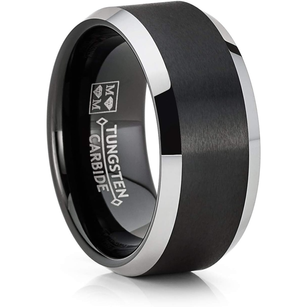 image:imageMetal Masters CO Mens Tungsten Carbide Ring Black TwoTone Brushed Wedding Band Comfortfit 10MM