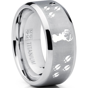 Metal Masters 9MM Sating Finish/High Polish Deer Track Titanium Ring Wedding Band, Outdoor Jewelry, Men’s Hunting Ring SZ 14