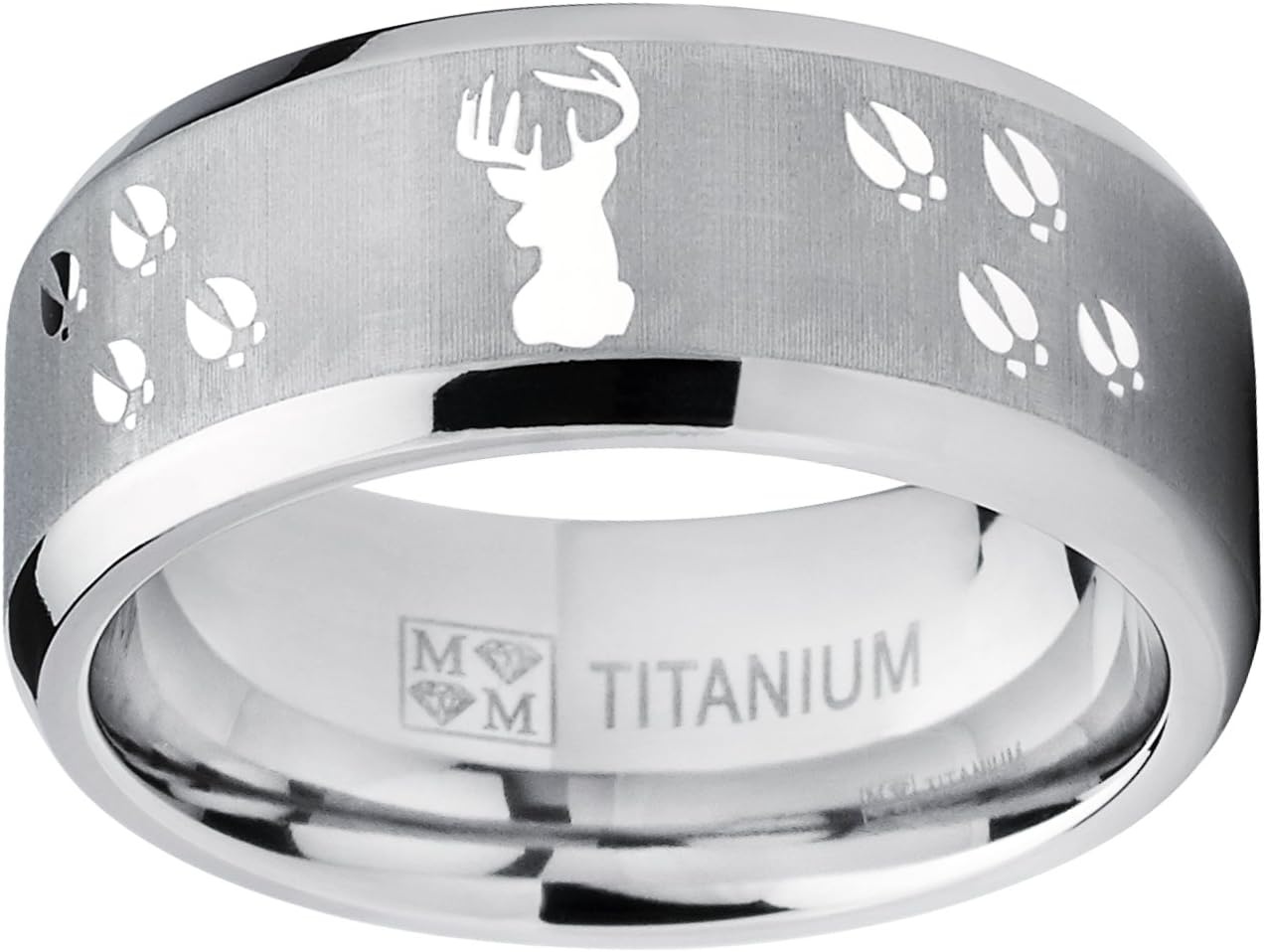 image:imageMetal Masters 9MM Sating FinishHigh Polish Deer Track Titanium Ring Wedding Band Outdoor Jewelry Mens Hunting Ring SZ 85