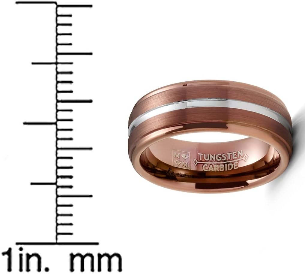 image:imageMetal Masters Co Mens Chocolate Brown Tungsten Carbide Ring Silvertone Grooved Wedding Band 8MM