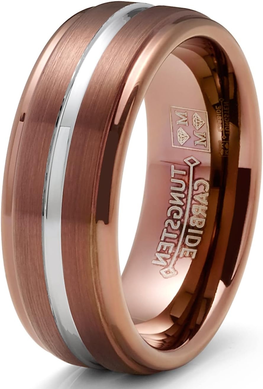 image:imageMetal Masters Co Mens Chocolate Brown Tungsten Carbide Ring Silvertone Grooved Wedding Band 8MM