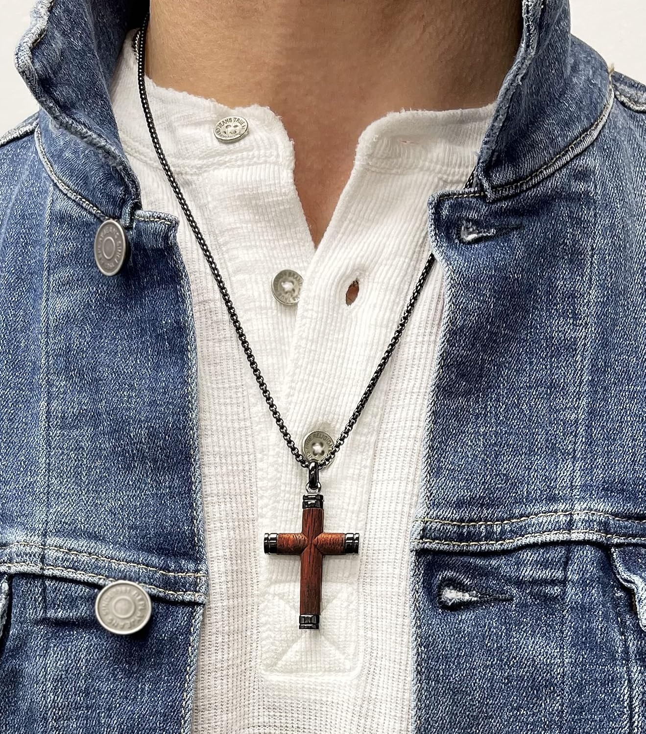 image:imageMetal Masters Wood Cross Pendant Necklace Stainless Steel with 24 inch ChainBlack Brown