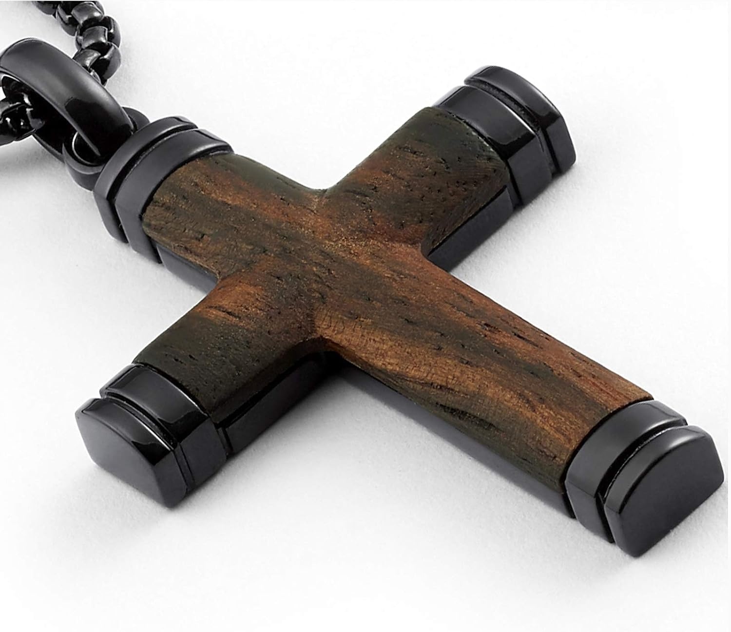 image:imageMetal Masters Wood Cross Pendant Necklace Stainless Steel with 24 inch ChainBlack Brown