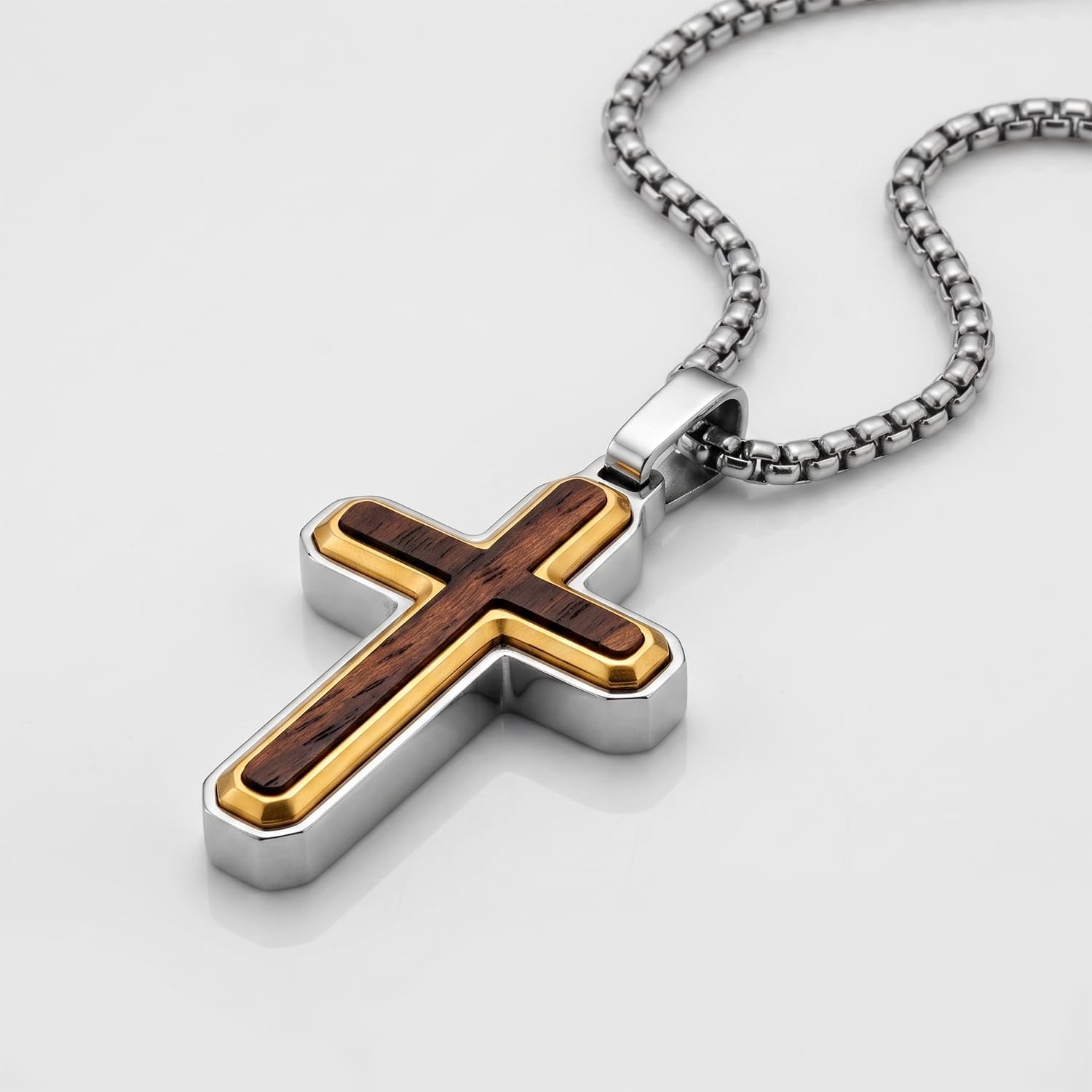 image:imageMetal Masters Wood Cross Pendant Necklace Stainless Steel with 24 inch ChainBrown