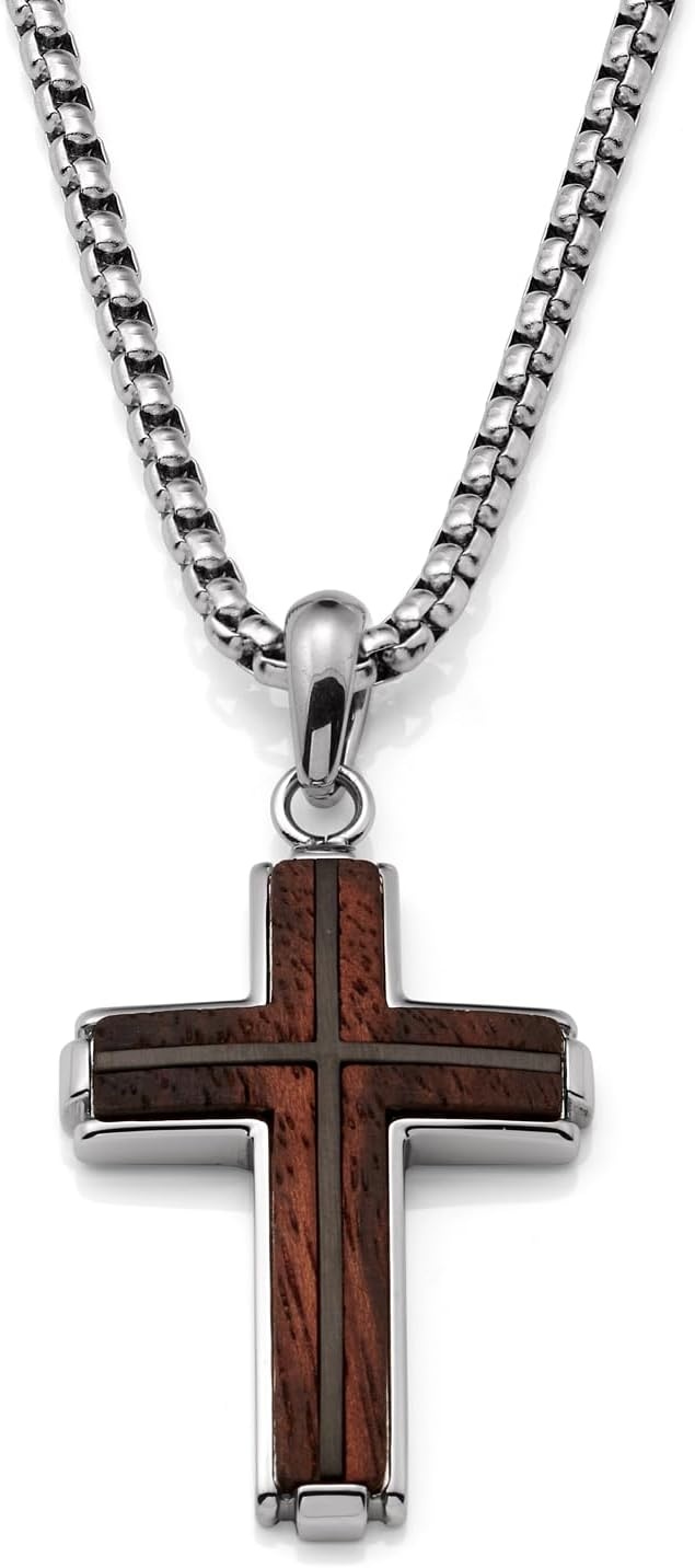 image:imageMetal Masters Wood Cross Pendant Necklace Stainless Steel with 24 inch ChainGoldtone