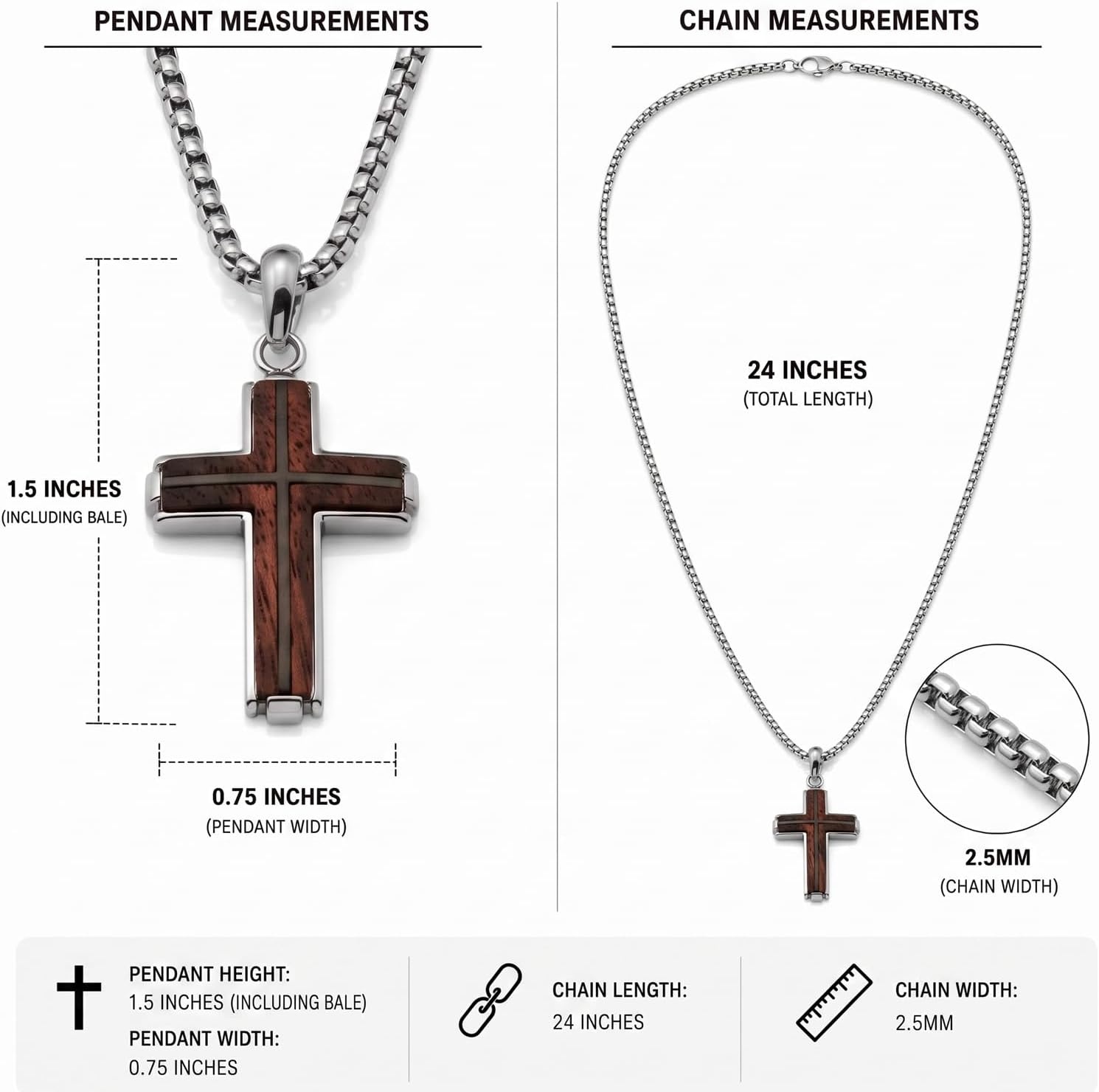 image:imageMetal Masters Wood Cross Pendant Necklace Stainless Steel with 24 inch ChainGoldtone