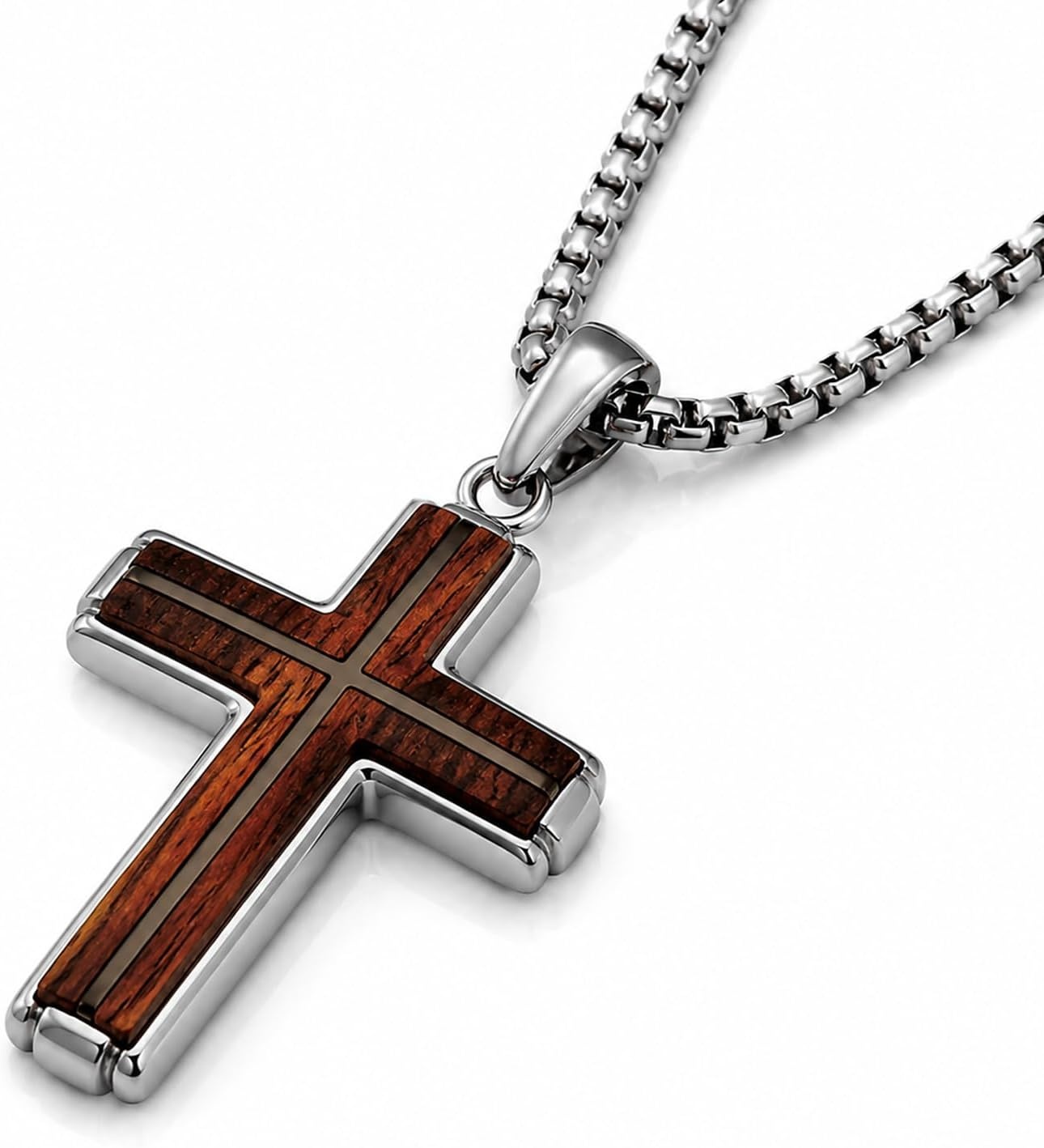 image:imageMetal Masters Wood Cross Pendant Necklace Stainless Steel with 24 inch ChainGoldtone
